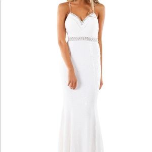 white sequin mermaid prom dress sz L BNWT